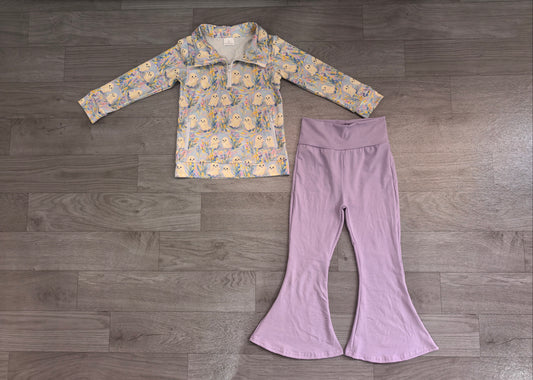 Baby Girls Ghosts Zip Pockets Pullovers Flare Pant Halloween Clothes Set Preorder