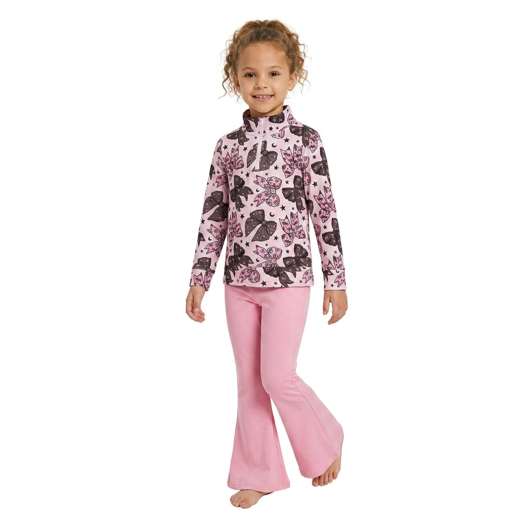 Baby Girls Bats Bows Zip Pockets Pullover Bell Bottom Pant Halloween Clothes Set