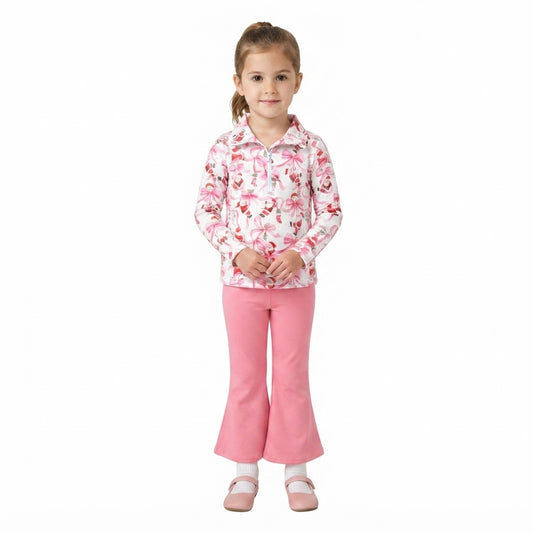 Baby Girls Bows Santa Zip Pockets Pullovers Flare Pant Christmas Clothes Set