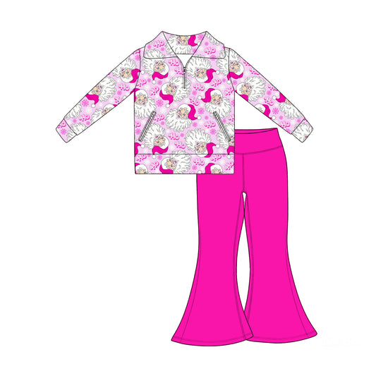 Preorder moq 5 Baby Girls Snowflakes Santa Zip Pockets Pullovers Flare Pant Christmas Clothes Set