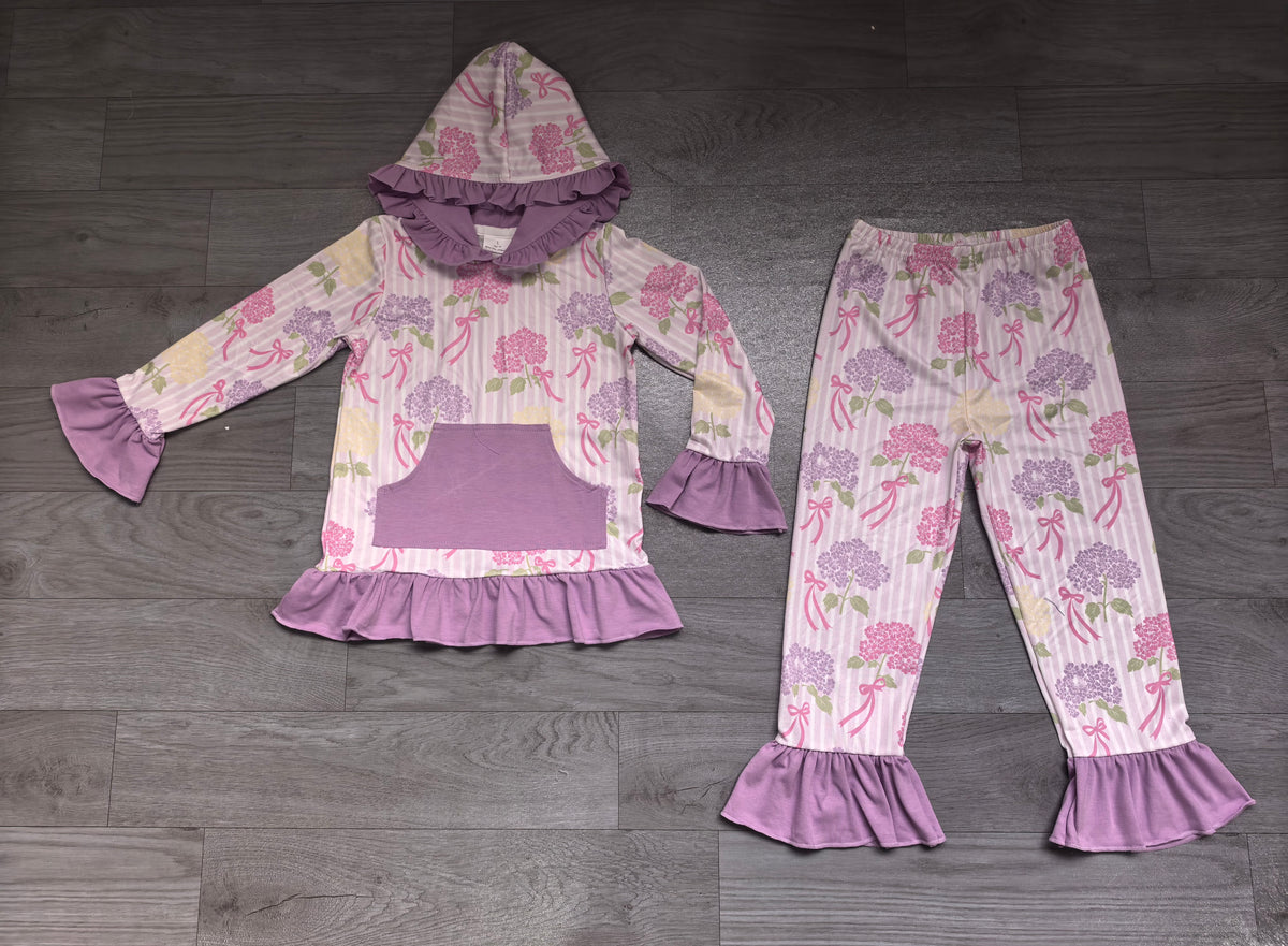 Baby Girls Bows Flowers Pocket Ruffle Hoodie Pants Clothes Sets Preorder