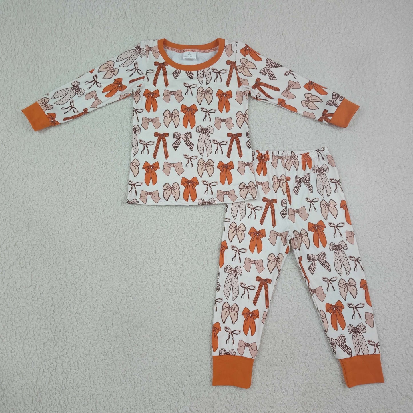 Baby Girls Long Sleeve Bows Plaid Top Pant Fall Pajamas Sets