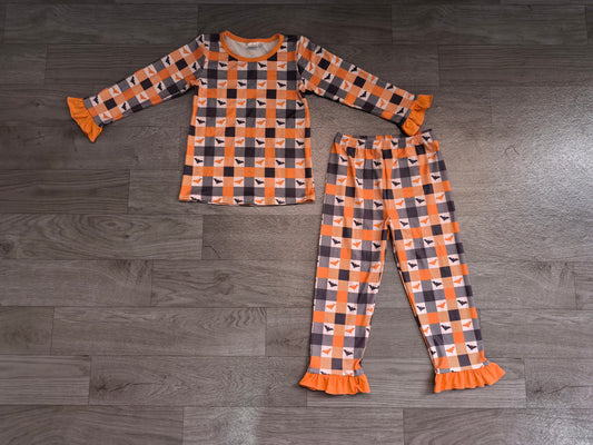 Baby Girls Bats Checked Top Ruffle Pant Halloweens Pajamas Sets Preorder