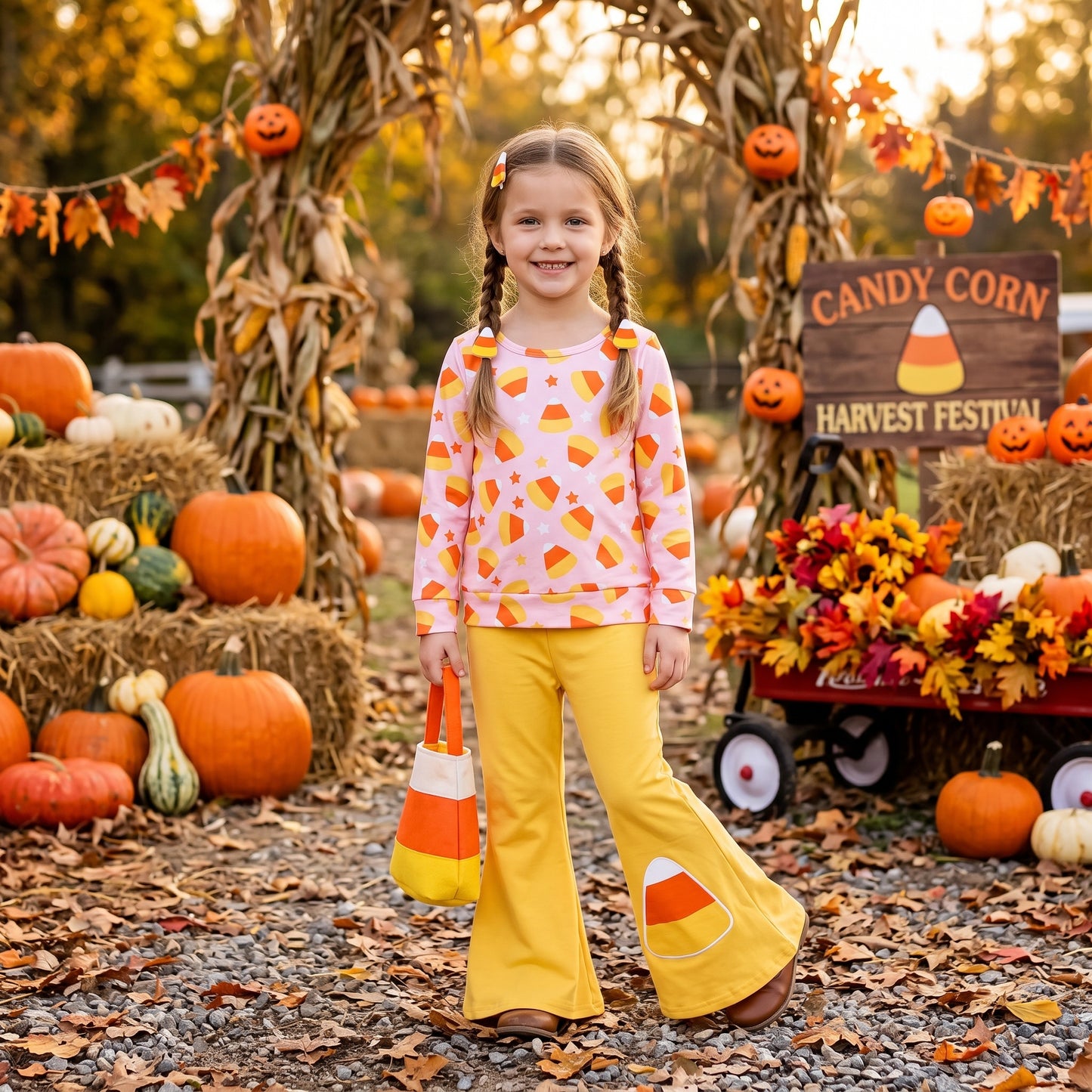 Baby Girls Stars Candy Top Flare Pant Halloweens Clothes Sets