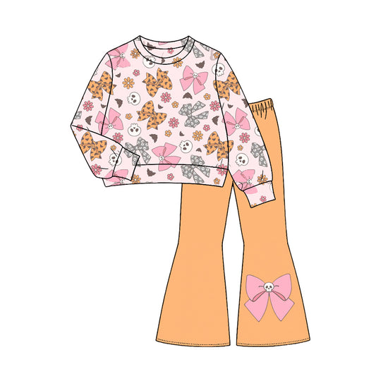 Baby Girls Bat Bows Ghosts Top Flare Pant Halloweens Clothes Sets Preorder