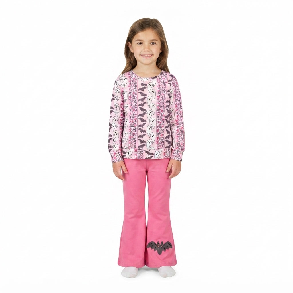 Baby Girls Bat Ghosts Stripe Top Flare Pant Halloweens Clothes Sets