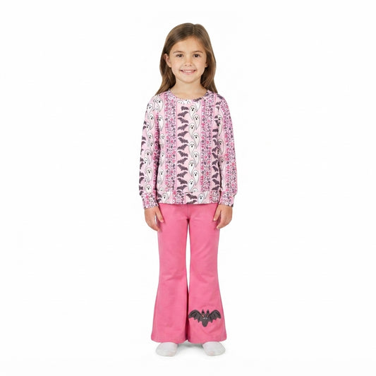 Baby Girls Bat Ghosts Stripe Top Flare Pant Halloweens Clothes Sets