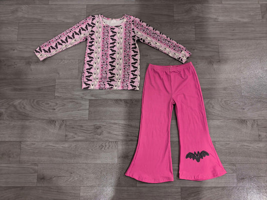 Baby Girls Bat Ghosts Stripe Top Flare Pant Halloweens Clothes Sets Preorder