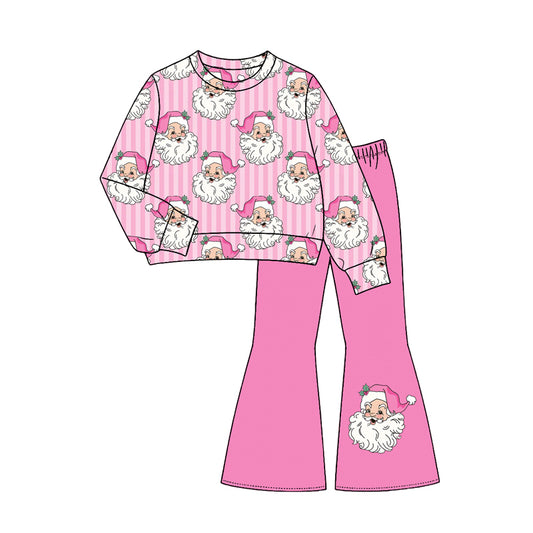 Baby Girls Pink Stripe Santa Top Flare Pant Christmas Clothes Sets Preorder