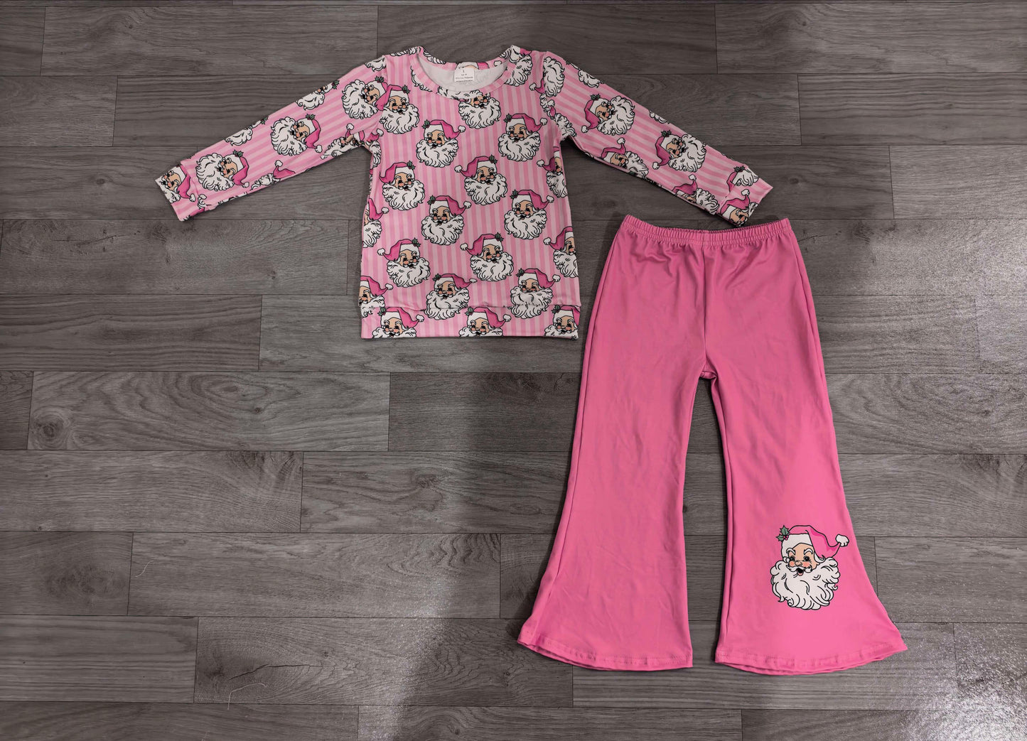 Baby Girls Pink Stripe Santa Top Flare Pant Christmas Clothes Sets Preorder