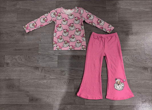 Baby Girls Pink Stripe Santa Top Flare Pant Christmas Clothes Sets Preorder