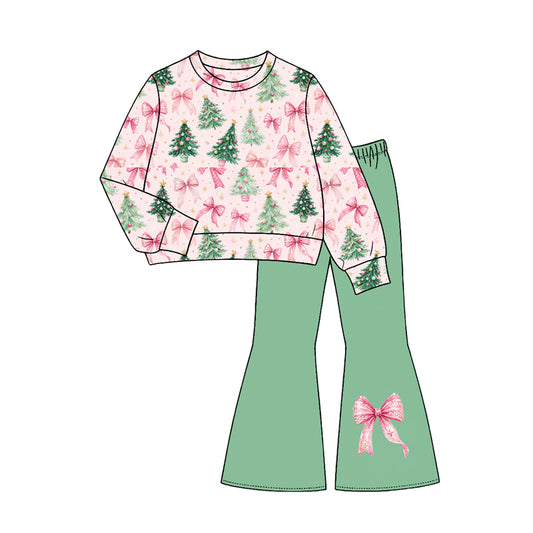 Baby Girls Bows Trees Top Flare Pant Christmas Clothes Sets Preorder