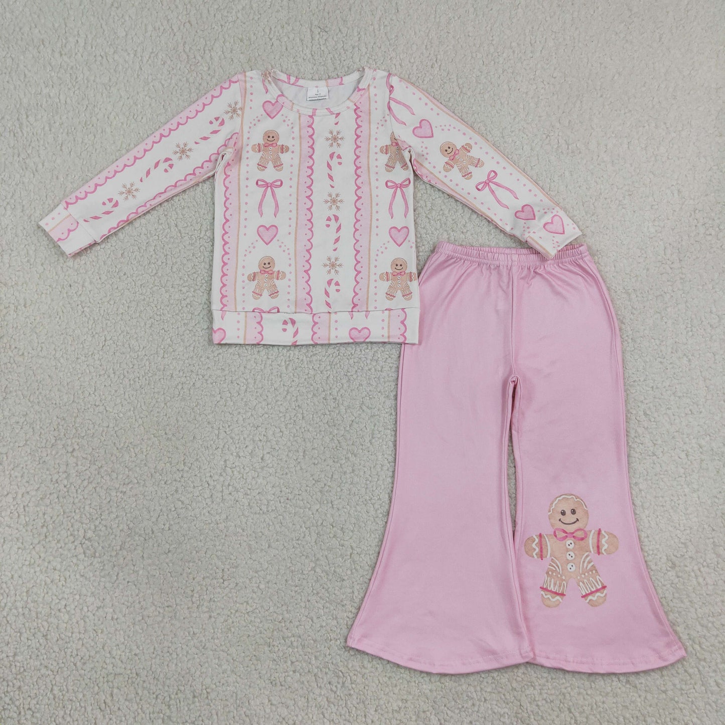 Baby Girls Bows Gingerbread Stripe Top Flare Pant Christmas Clothes Sets