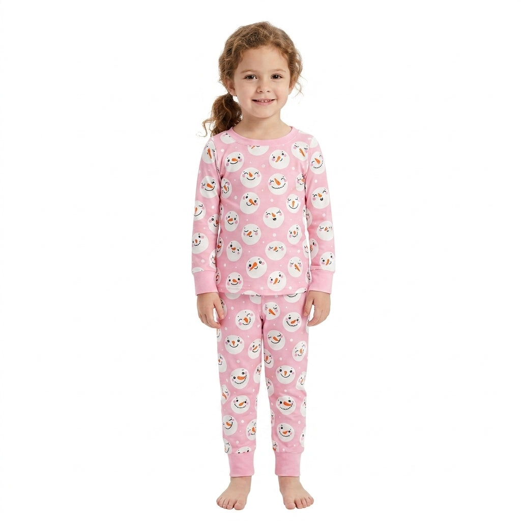 Baby Girls Pink Snowmen Top Pants Christmas Pajamas Sets