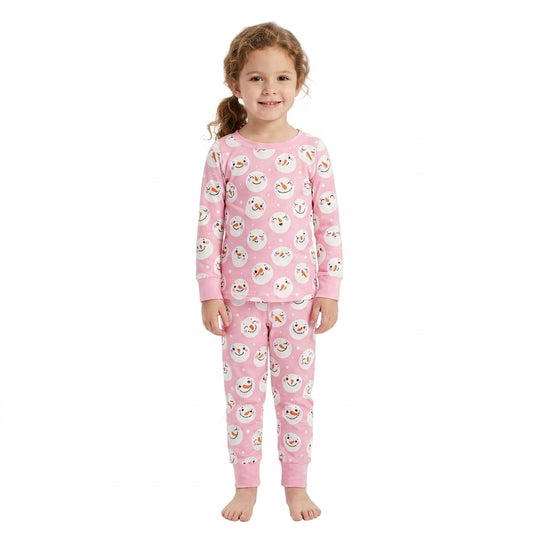 Baby Girls Pink Snowmen Top Pants Christmas Pajamas Sets