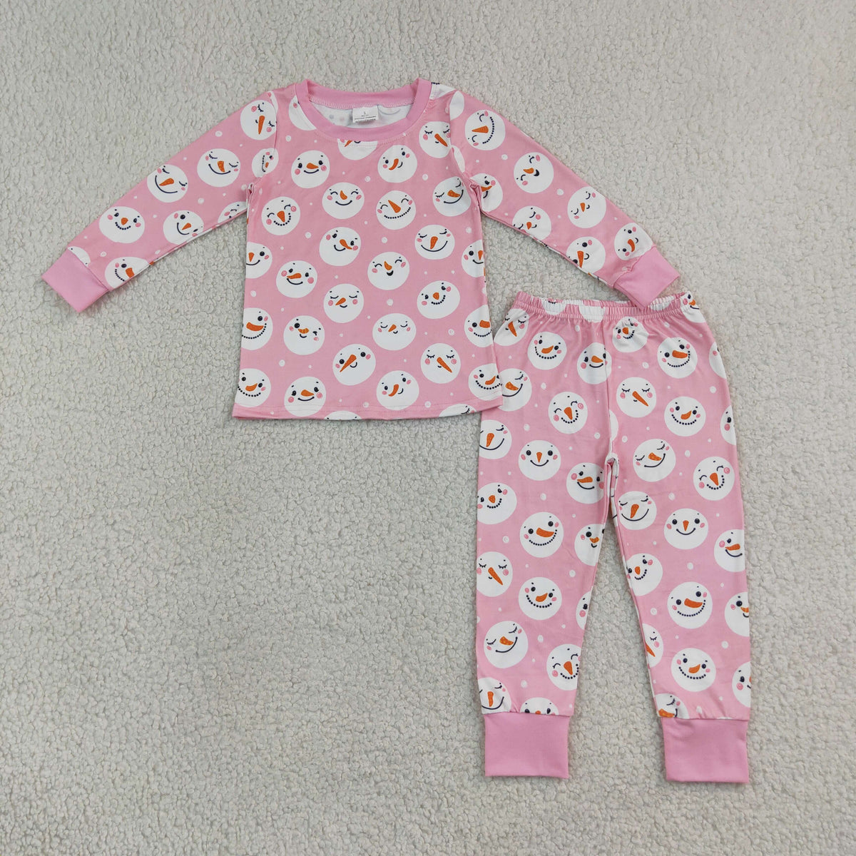 Baby Girls Pink Snowmen Top Pants Christmas Pajamas Sets