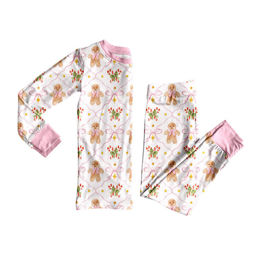 Preorder moq 5 Baby Girls Bows Gingerbread Checked Top Pant Christmas Pajamas Sets