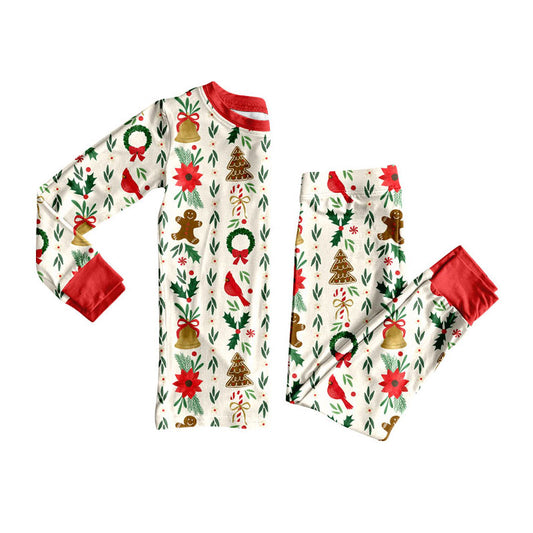 Preorder moq 5 Baby Girls Gingerbread Holly Top Pant Christmas Pajamas Sets