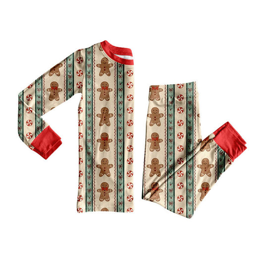Preorder moq 5 Baby Girls Gingerbread Holly Stripe Top Pant Christmas Pajamas Sets