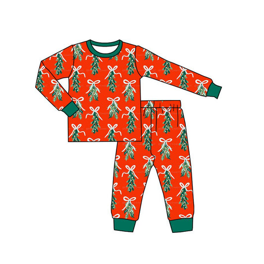Preorder moq 5 Baby Girls Bows Trees Top Pant Christmas Pajamas Sets