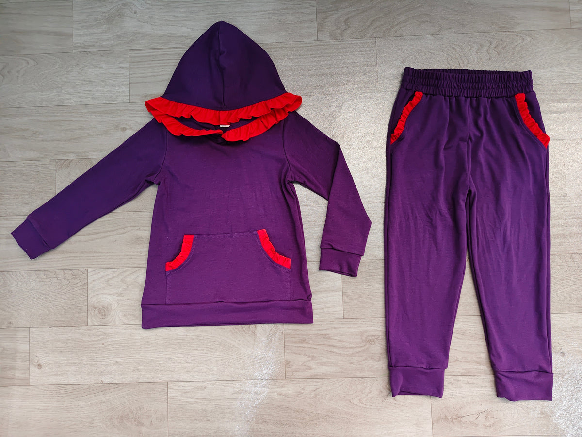 Baby Girls Red Navy Ruffle Hoodie Pockets Jogger Clothes Sets Preorder