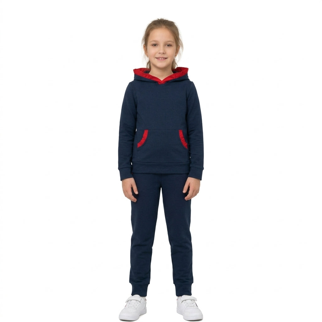 Baby Girls Red Navy Ruffle Hoodie Pockets Jogger Clothes Sets