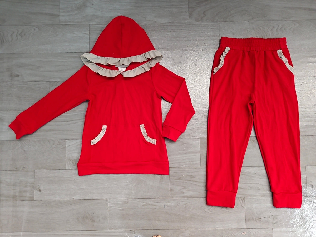 Baby Girls Red Grey Ruffle Hoodie Pockets Jogger Clothes Sets Preorder