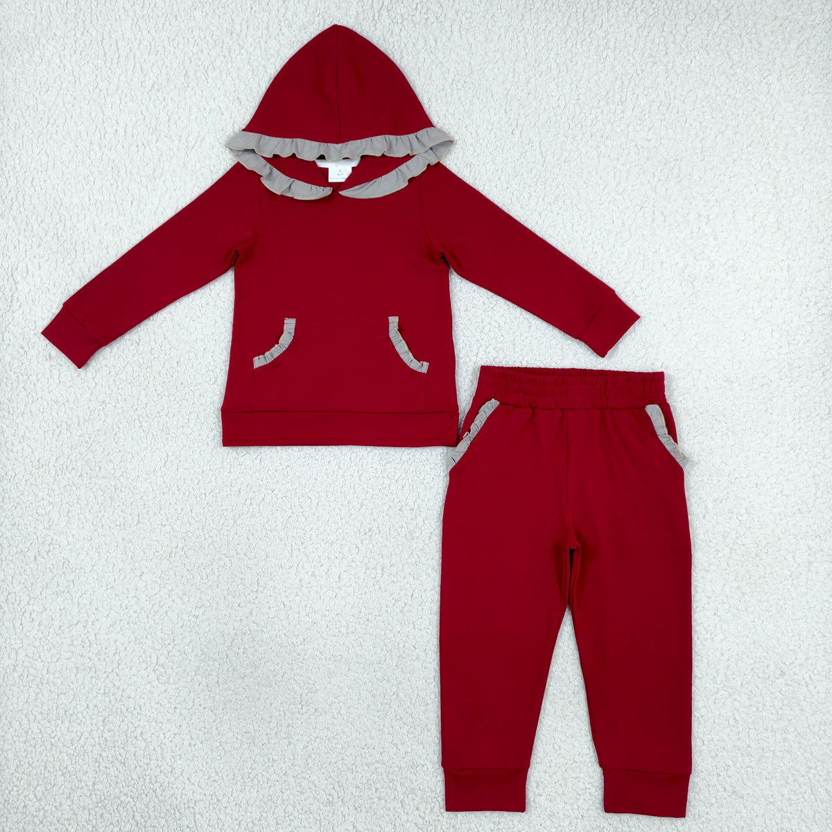 Sibling Baby Girls Long Sleeve Checked Pocket Hoodie Ruffle Pant Cotton Clothes Sets