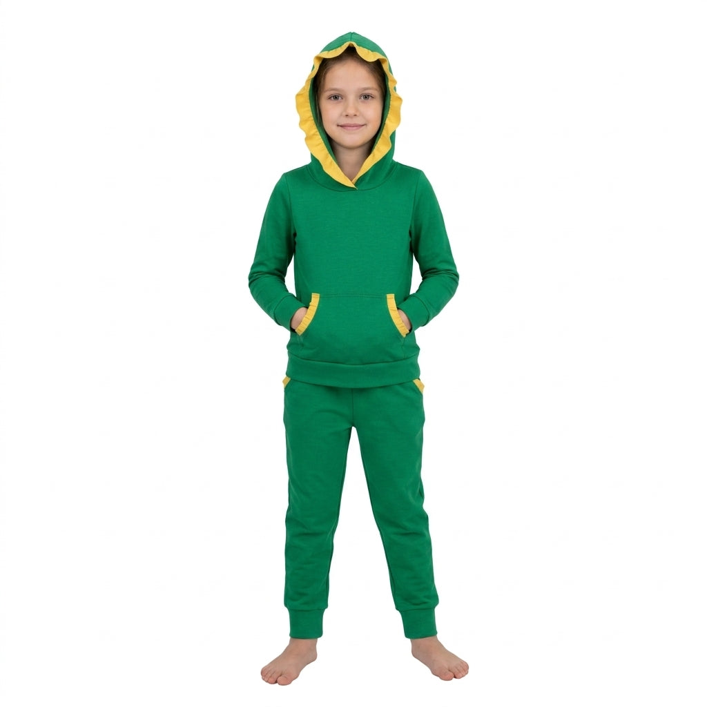 Baby Girls Yellow Green Ruffle Hoodie Pockets Jogger Clothes Sets