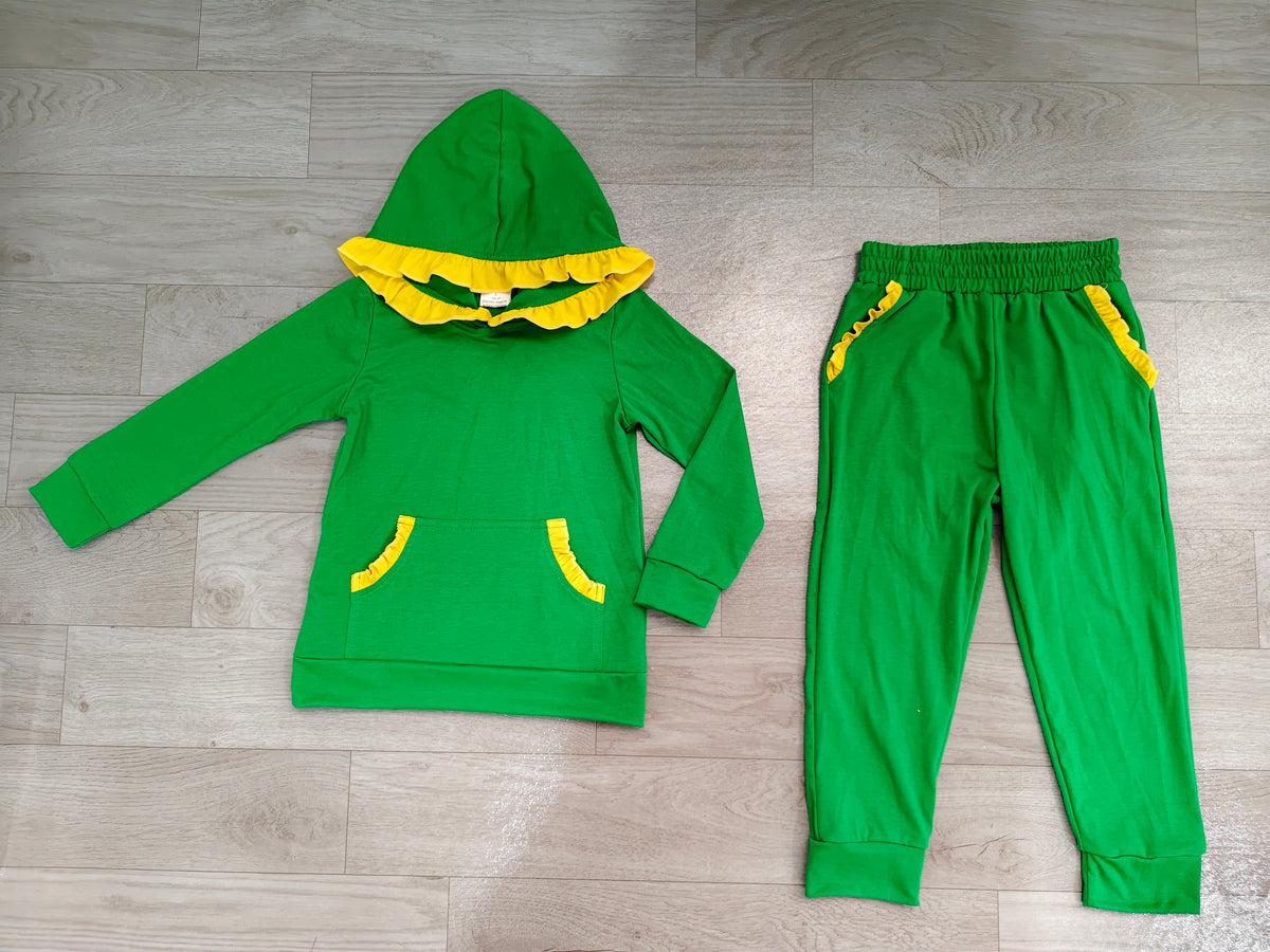 Baby Girls Yellow Green Ruffle Hoodie Pockets Jogger Clothes Sets Preorder