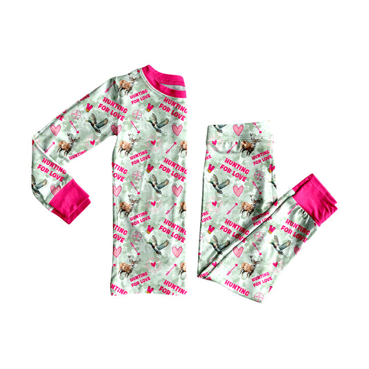 Preorder moq 5 Baby Girls Deer Ducks Hearts Camo Top Pant Hunting Pajamas Sets