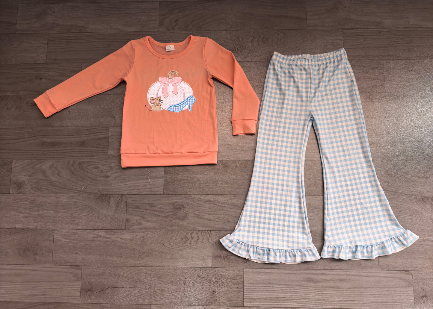 Baby Girls Bow Pumpkins Mouse Top Checked Ruffle Pant Fall Clothes Sets Preorder