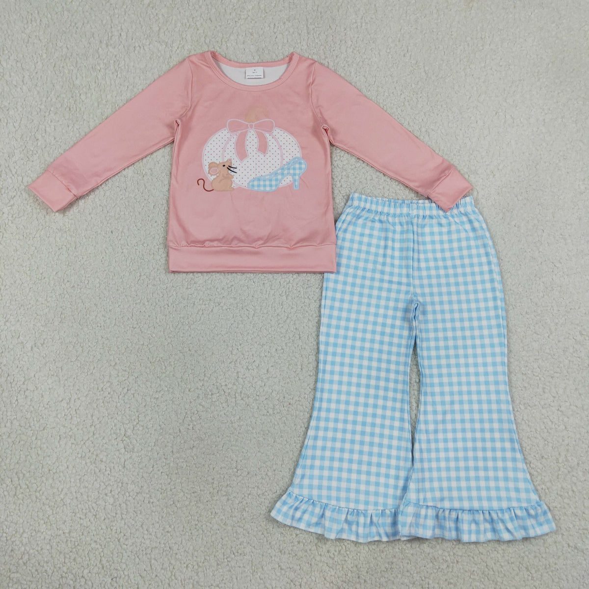 Baby Girls Bow Pumpkins Mouse Top Checked Ruffle Flare Pant Fall Clothes Sets