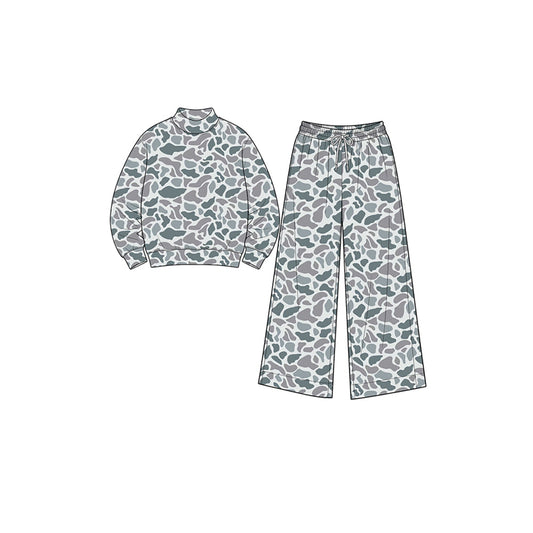Preorder moq 5 Baby Girls Light Grey Camo Long Sleeve Top Pockets Pants Yoga Active Clothes Set