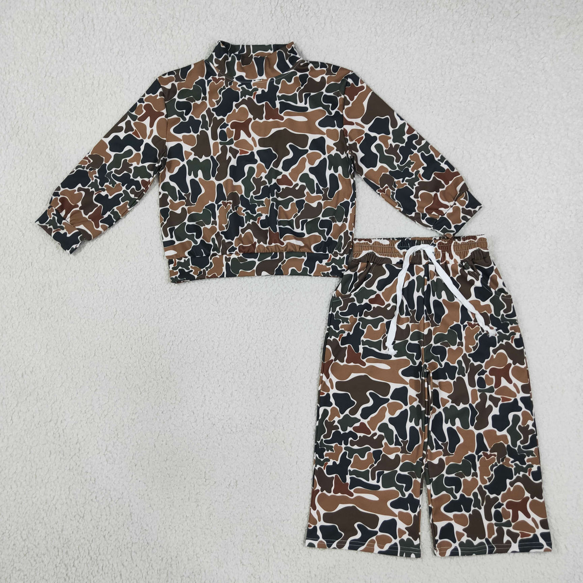 Baby Girls Dark Brown Camo Choker Top Pockets Flare Pant Yoga Active Clothes Set