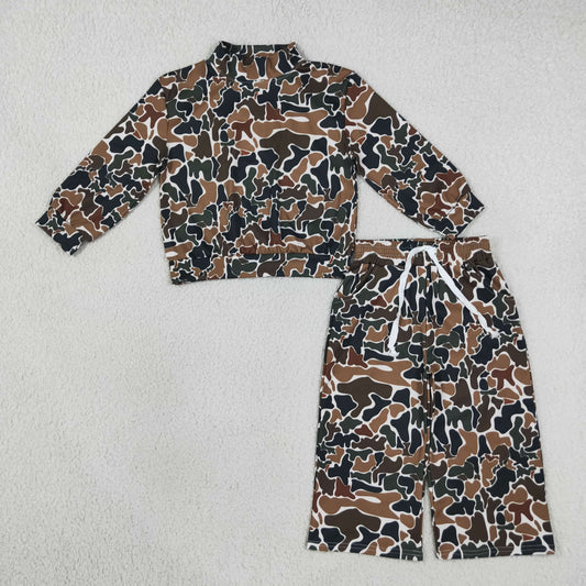 Baby Girls Dark Brown Camo Choker Top Pockets Flare Pant Yoga Active Clothes Set