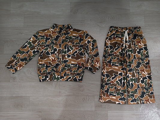 Baby Girls Dark Brown Camo Long Sleeve Top Pockets Pants Yoga Active Clothes Set Preorder
