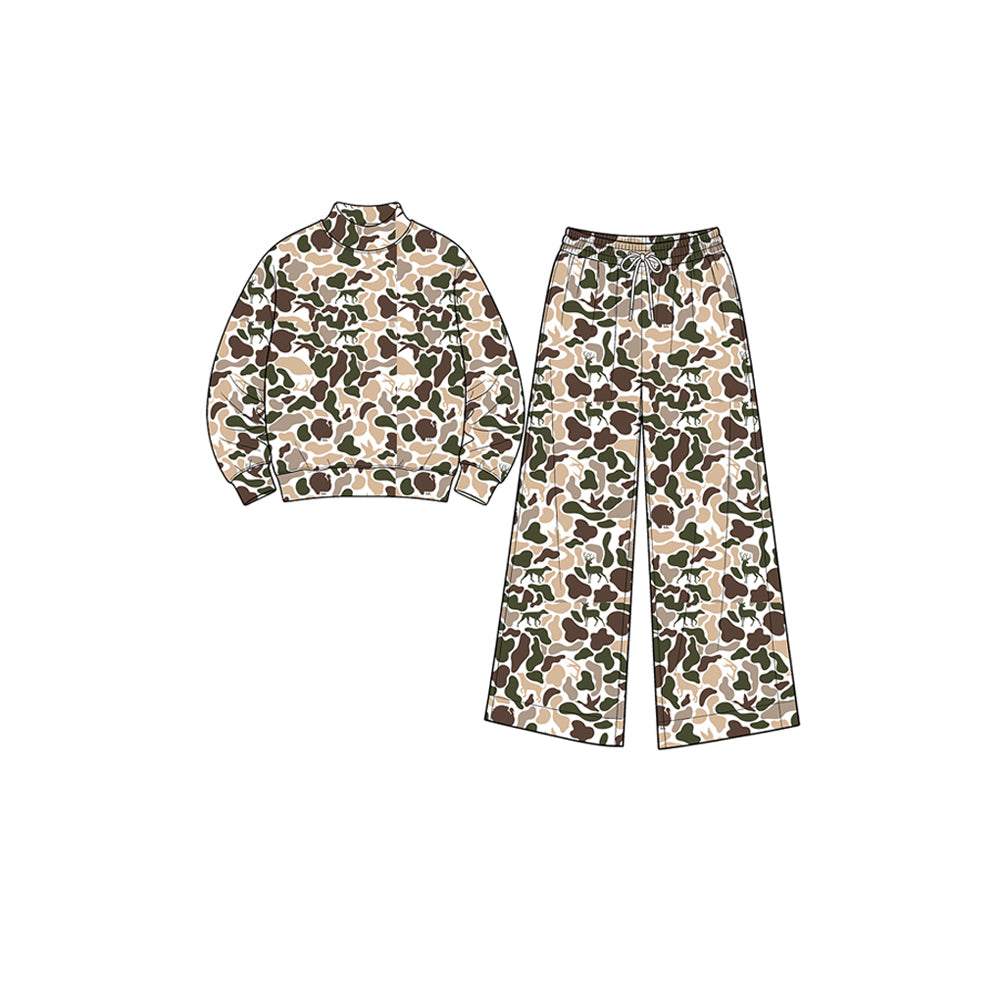 Preorder moq 5 Baby Girls Deer Dogs Ducks Camo Long Sleeve Top Pockets Pants Yoga Active Clothes Set
