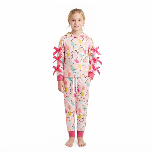 Baby Girls Colorful Lights Bows Hoodie Pockets Jogger Christmas Clothes Set