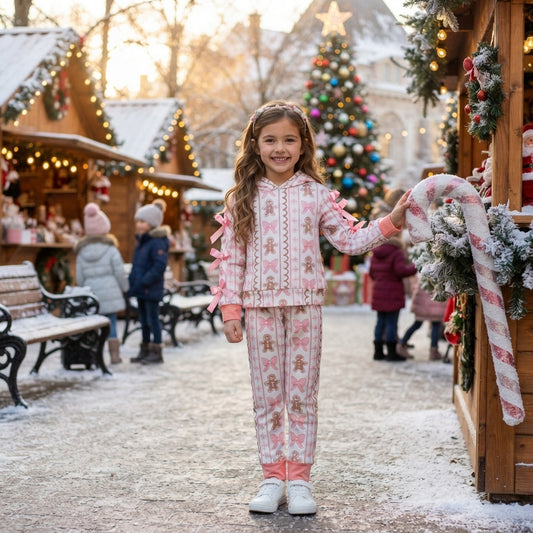 Baby Girls Bows Gingerbread Hoodie Pockets Jogger Christmas Clothes Set