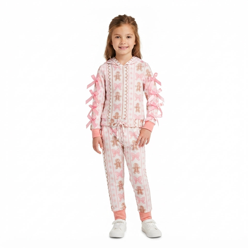 Baby Girls Bows Gingerbread Hoodie Pockets Jogger Christmas Clothes Set
