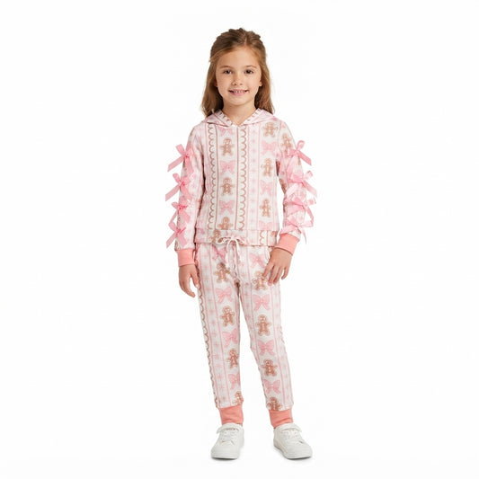 Baby Girls Bows Gingerbread Hoodie Pockets Jogger Christmas Clothes Set