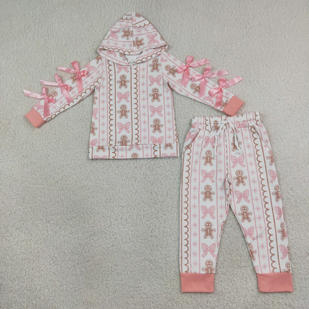 Baby Girls Bows Gingerbread Hoodie Pockets Jogger Christmas Clothes Set