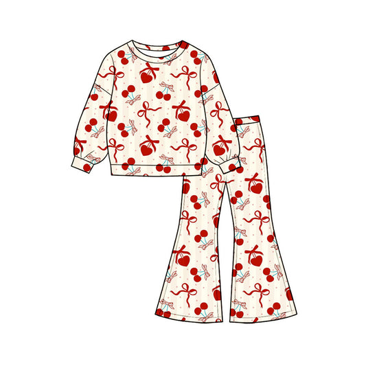 Preorder moq 5 Baby Girls Heart Cheer Top Bell Bottom Pant Valentines Clothes Sets