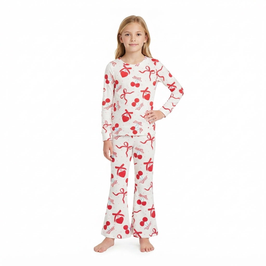 Baby Girls Heart Cheer Top Bell Bottom Pant Valentines Clothes Sets