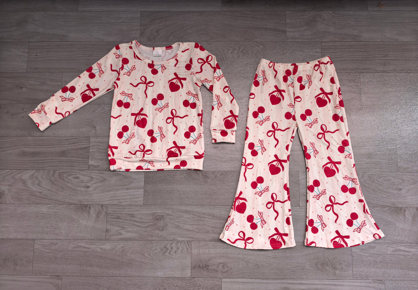 Baby Girls Heart Cheer Top Bell Bottom Pant Valentines Clothes Sets Preorder