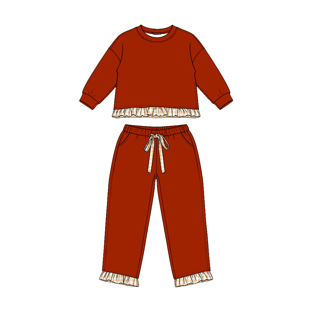 Preorder moq 5 Baby Girls Orange Long Sleeve Top Pockets Pants Sweatshirt Clothes Set