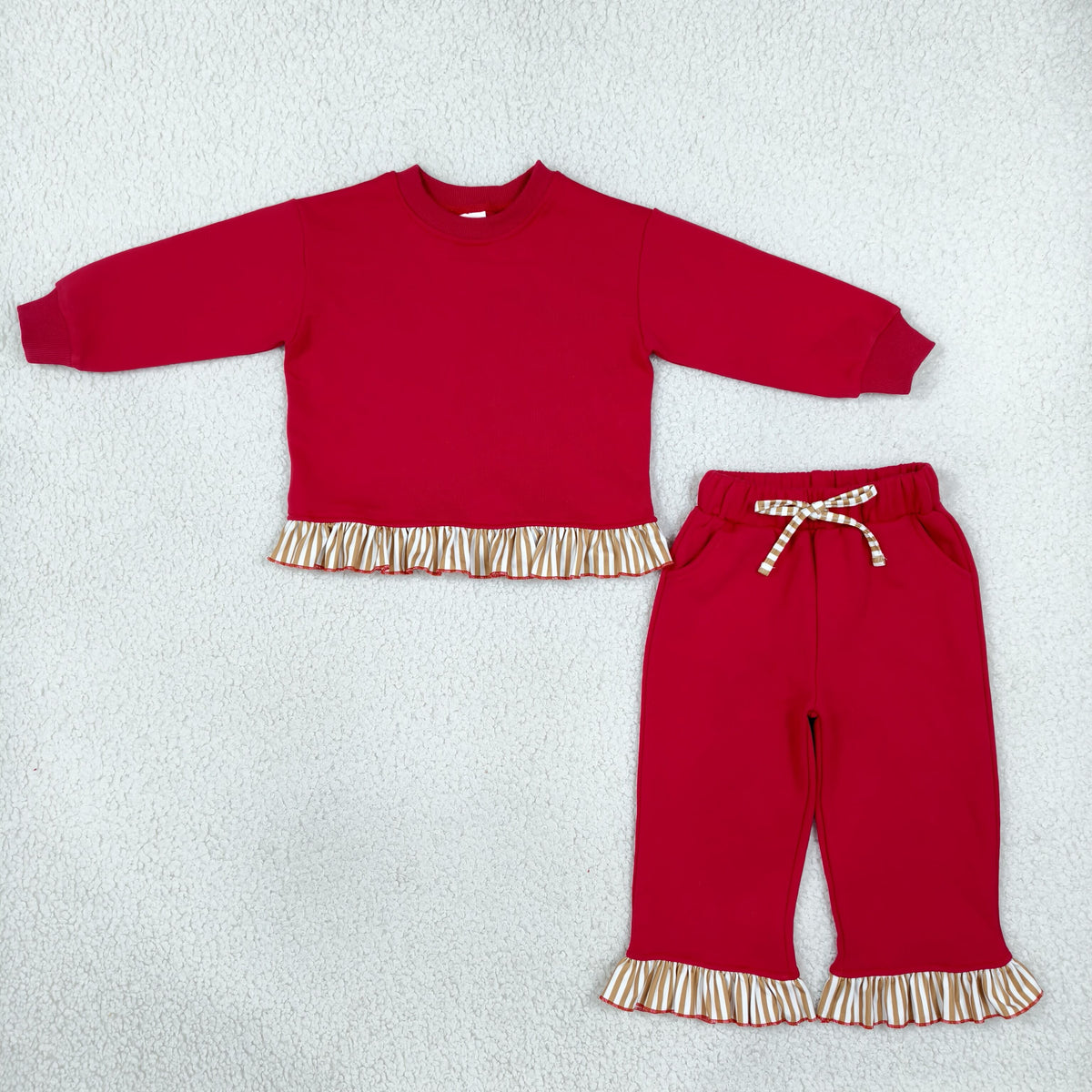 Baby Girls Red Long Sleeve Top Pockets Ruffle Pants Sweater Clothes Set