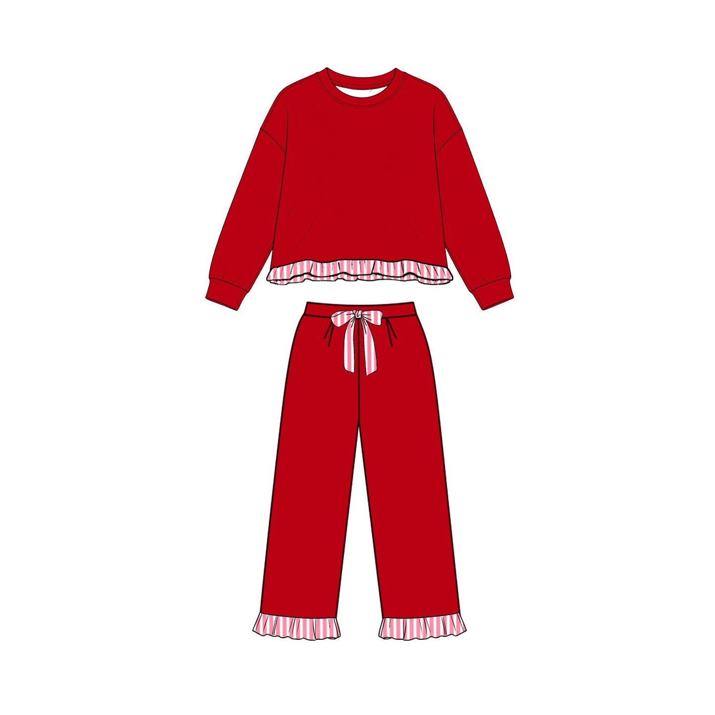 Preorder moq 5 Baby Girls Red Long Sleeve Top Pockets Pants Sweatshirt Clothes Set