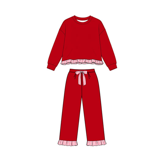 Preorder moq 5 Baby Girls Red Long Sleeve Top Pockets Pants Sweatshirt Clothes Set